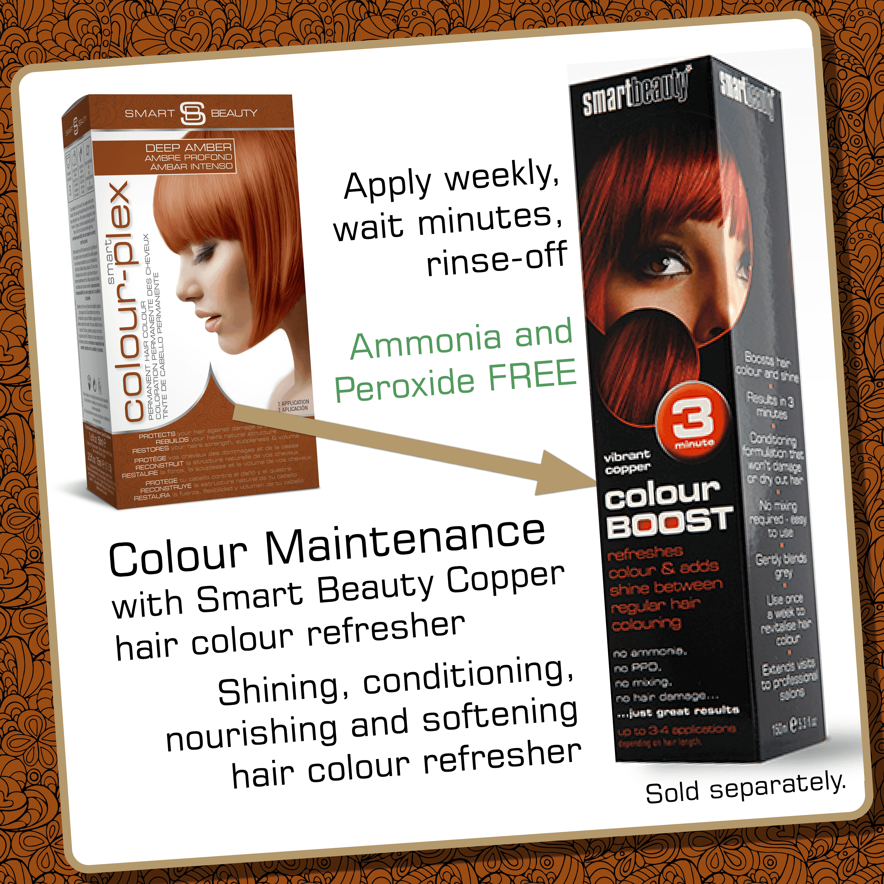 Amber Copper Hair Dye with Added Plex Hair Care Conditioner, Permanent Hair Colour